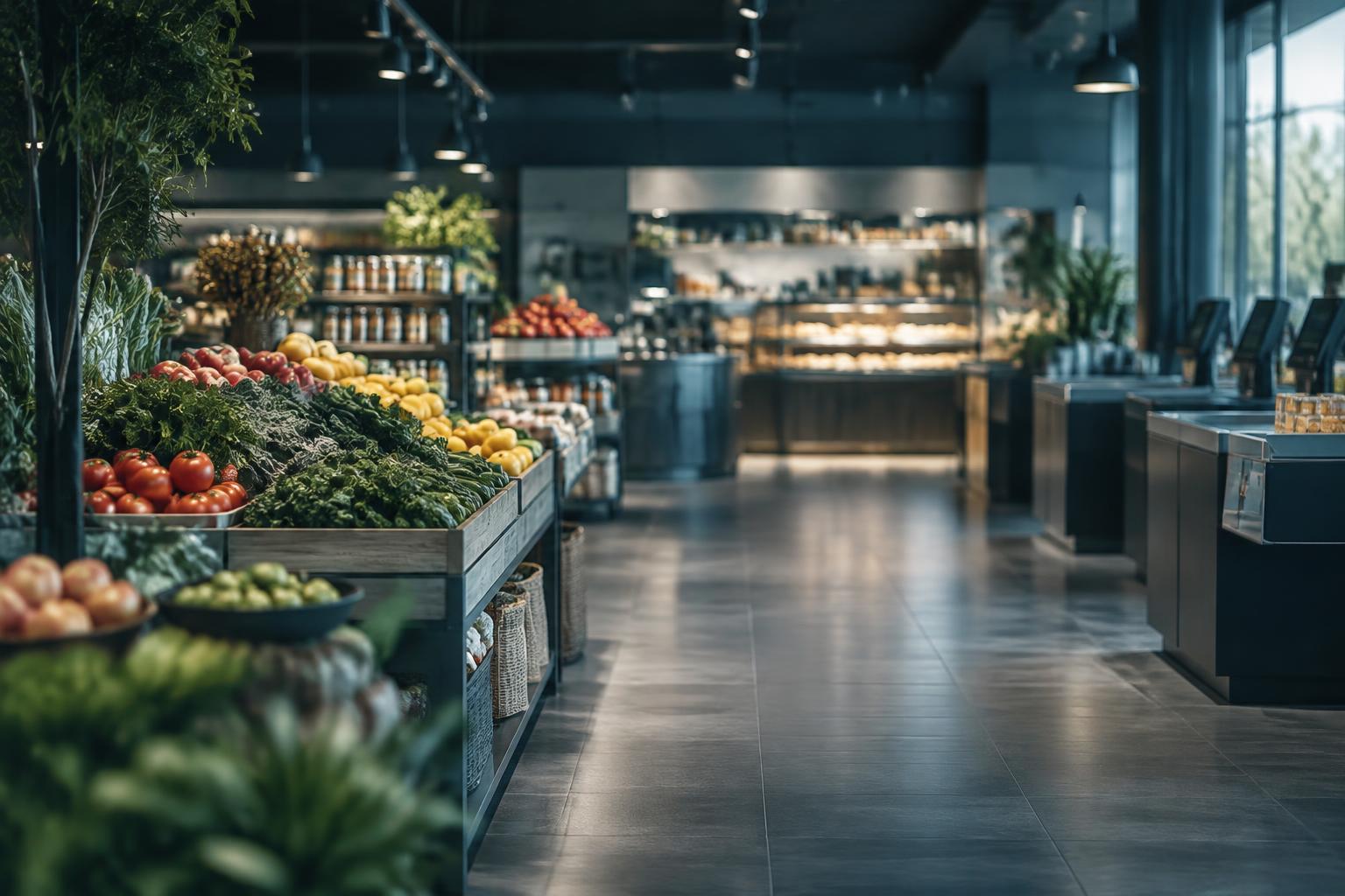 Supermarket from entrance to checkout